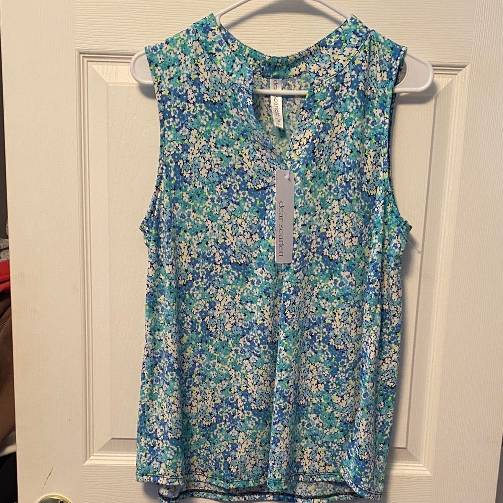 Vibrant Floral Sleeveless Blouse - Blue and Green